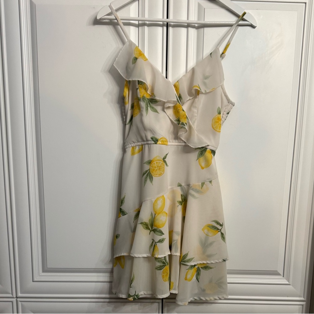 Japna Women's/Juniors Size Medium Lemon Print Spaghetti Strap Ruffle Mini Dress
